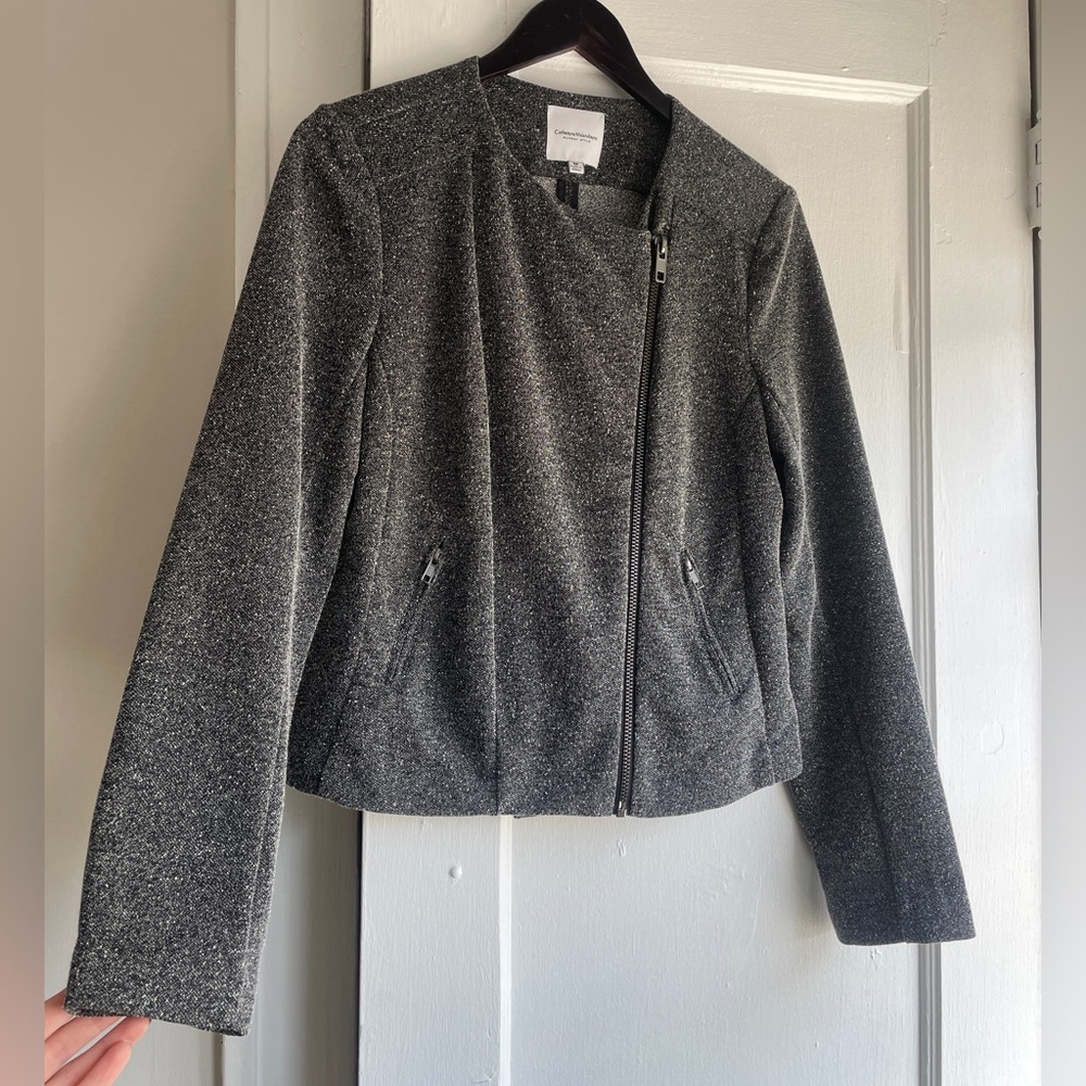 Gray Speckled 2-way Business Casual Moto Jacket Blazer